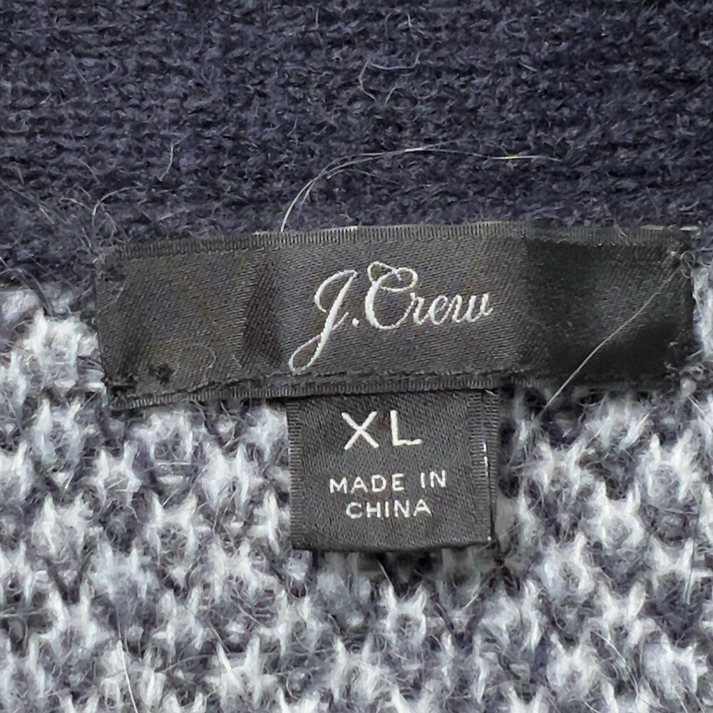J. Crew Mohair Wool Blend Front Pocket Cardigan Sweater Sz XL Plaid Navy Blue - Picture 5 of 14